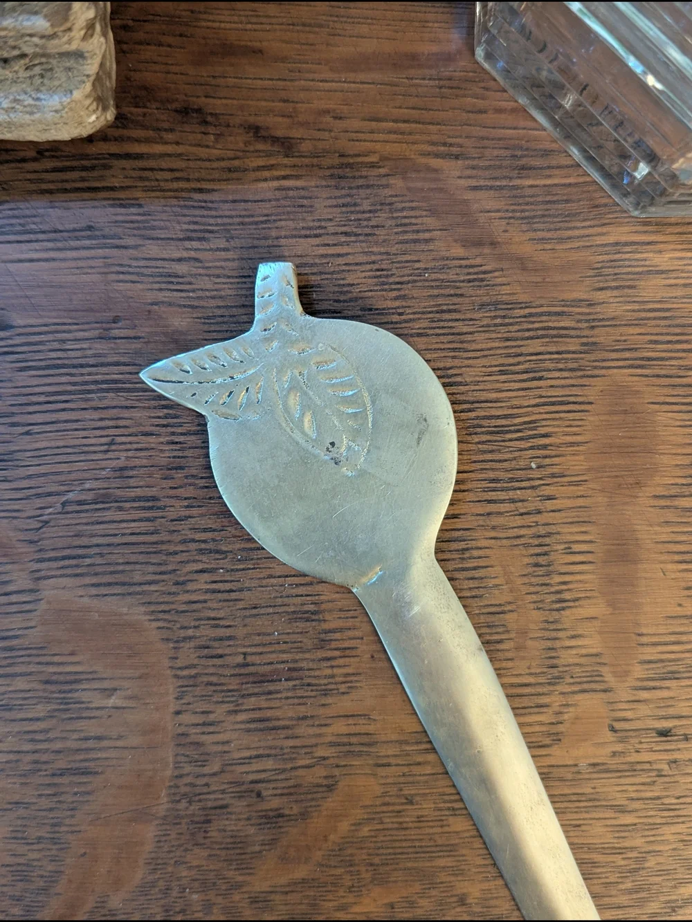 Brass Apple Motif Letter Opener Detailed Leaf Accent